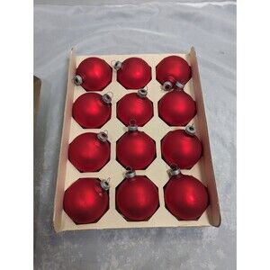 Vintage Noelle Red Christmas Glass 2 1/4" Ornaments  Noel Set Of 12 In Orig Box